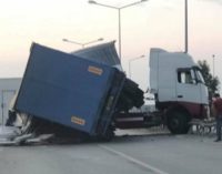 Speeding Truck Hits Crash Barrier